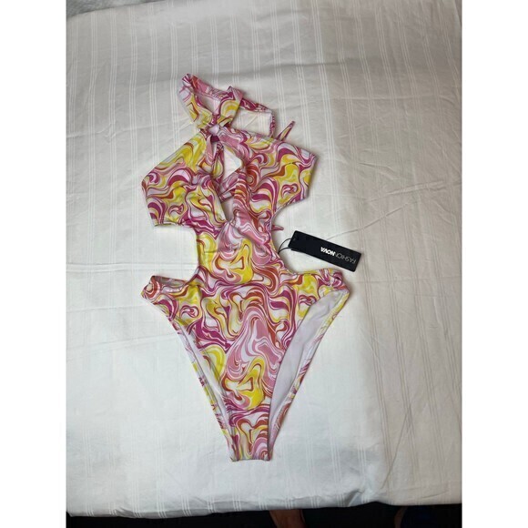 Abstract Open Sides Key Hole One‎ Piece Swimsuit Size Small RefM026 - Picture 4 of 7